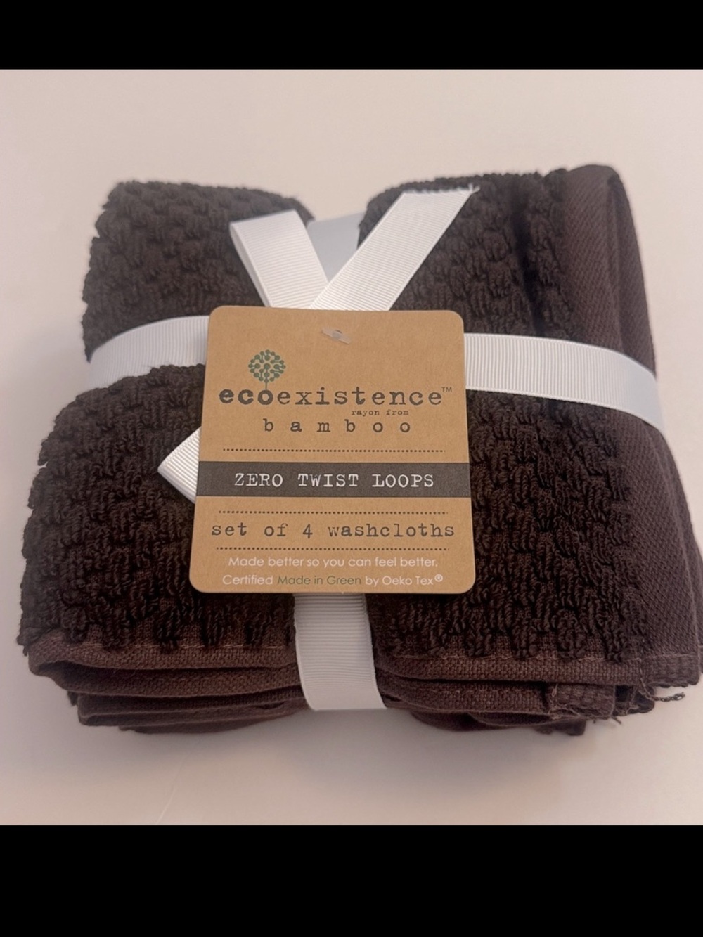 4pc ECOEXISTENCE Bamboo Zero Twist Loops Bath Wash Towel Set-Dark Chocolate
